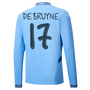 DE BRUYNE #17 Manchester City 24/25 Men's Home Long Sleeve Shirt - Man City Font