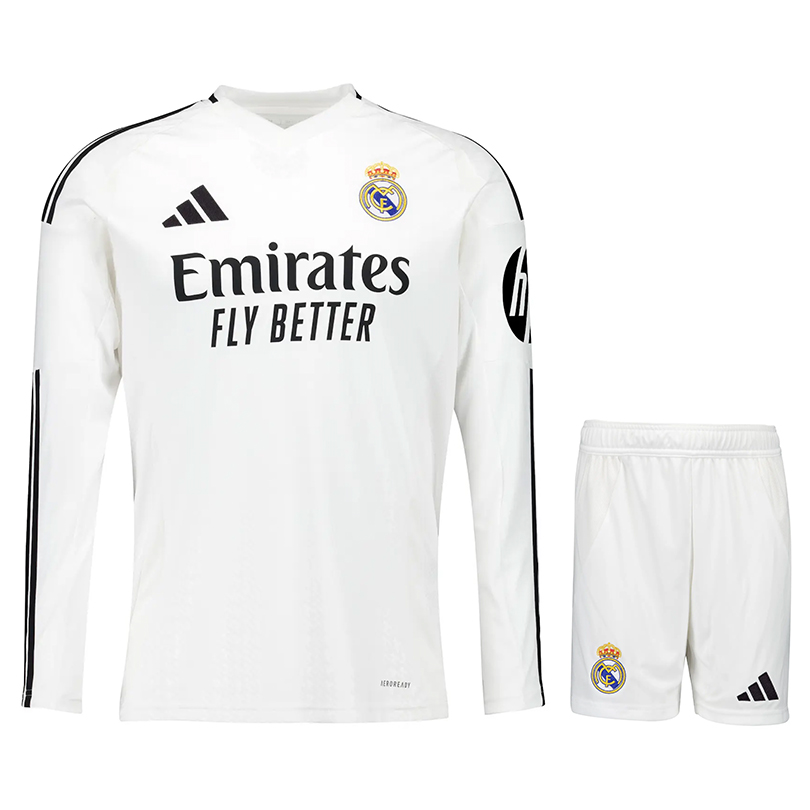 Real Madrid 24/25 Kid's Home Long Sleeve Shirt and Shorts