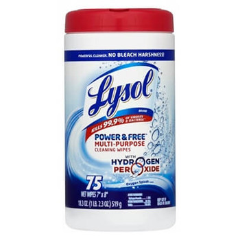 Lysol Power & Free Multipurpose Disinfecting Wipes, Oxygen Splash Scent, Canister Of 75 Wipes