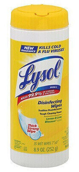 Lysol Lemon & Lime Blossom Disinfecting Wipes, 7" x 8", 35 Wipes Per Canister, Case Of 12 Canisters