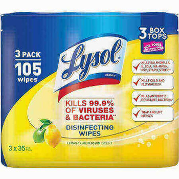 Lysol Disinfecting Wipes, Lemon-Lime Blossom Scent, 35 Wipes Per Canister, Pack Of 3 Canisters