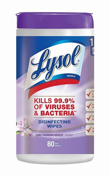 Lysol Disinfecting Wipes, Early Morning Breeze, 8" Square, White, Canister Of 80