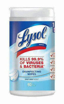 Lysol Disinfecting Wipes, Crisp Linen, 8" Square, White, Canister Of 80