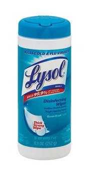 Lysol Disinfecting Wet Wipes, Ocean Fresh Scent, 7" x 8", White, 35 Wipes Per Canister, Carton Of 12