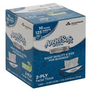 Angel Soft by GP PRO Ultra Professional Series 2-Ply Facial Tissue, Flat Box, White, 125 Tissues Per Box, 10 Boxes