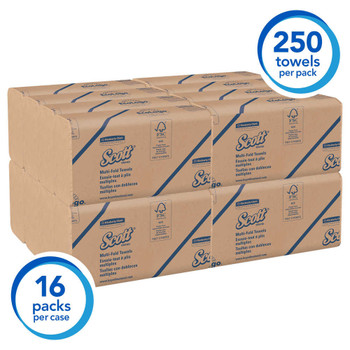 Scott 100% Recycled Fiber multi-fold Paper Towels Brown (16 Clips/Case, 250-Sheets/Clip, 4,000 Towels/Case)