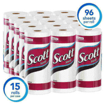 Scott 80% Recycled 1-Ply Paper Towels, 8 7/8" x 11", White, 96 Sheets Per Roll, Case Of 15 Rolls
