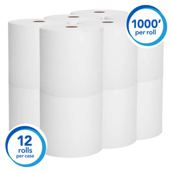 Scott Hard Roll 1-Ply Paper Towels, 11" x 11", 60% Recycled, White, 1,000', Case Of 12 Rolls