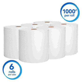Scott Professional 60% Recycled 1-Ply Paper Towel Rolls, 8" x 1000', White, 1,000 Sheets Per Roll, Case Of 6 Rolls