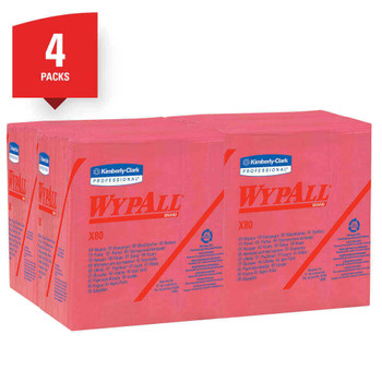 Wypall X80 Wipers, 1/4 Fold, Hydroknit, 12 1/2" x 12", Red, Pack of 50 4 boxes/cs