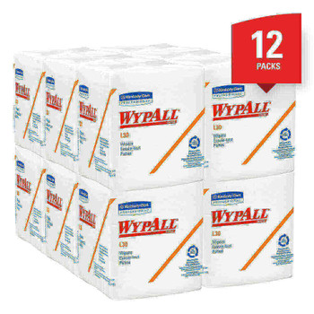 Wypall L30 Economizer Wipes, 12 1/2" x 13", White, 90 Wipes Per Pack, Case Of 12 Packs