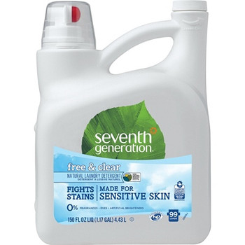 Seventh Generation 150 oz. Natural Laundry Detergent - Concentrate Liquid - 1.17 gal (150 fl oz) - Free & Clear Scent - 4 / Carton - Clear