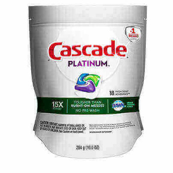 Cascade Platinum ActionPacs Dishwasher Detergent, Fresh Scent, Pack Of 18