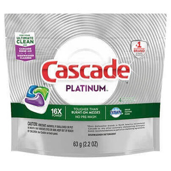 Cascade Platinum Dishwasher Detergent ActionPacs, Fresh Scent, 4 ActionPacs Per Pack, Carton Of 30 Packs