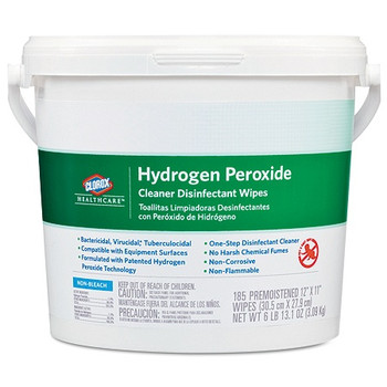 Clorox Healthcare Hydrogen-Peroxide Cleaner/Disinfectant Wipes, 11" x 12", 185 Wipes Per Canister, Carton Of 2 Canisters