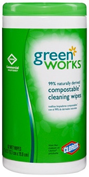 Green Works Naturally Derived Compostable Cleaning Wipes, Container Of 62