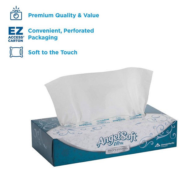 Angel Soft by GP PRO Ultra Professional Series 2-Ply Facial Tissue, Flat Box, White, 125 Tissues Per Box, 10 Boxes