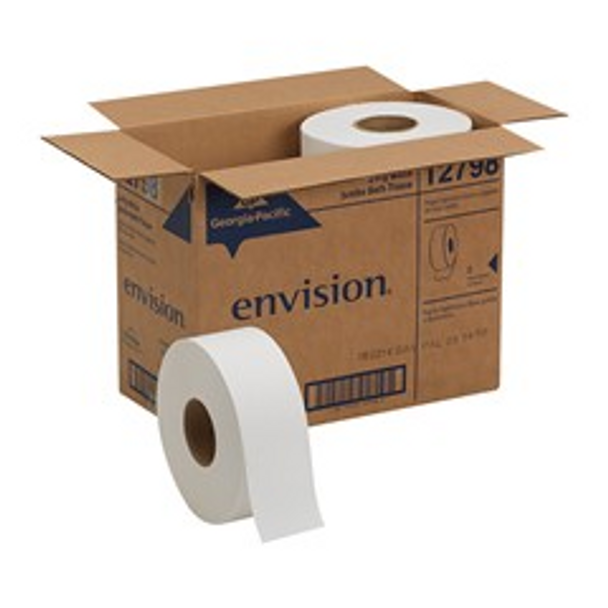 Envision Jumbo Jr. 2-Ply Bathroom Tissue Rolls, 3 1/2" x 1,000', 100% Recycled, White, Pack Of 8