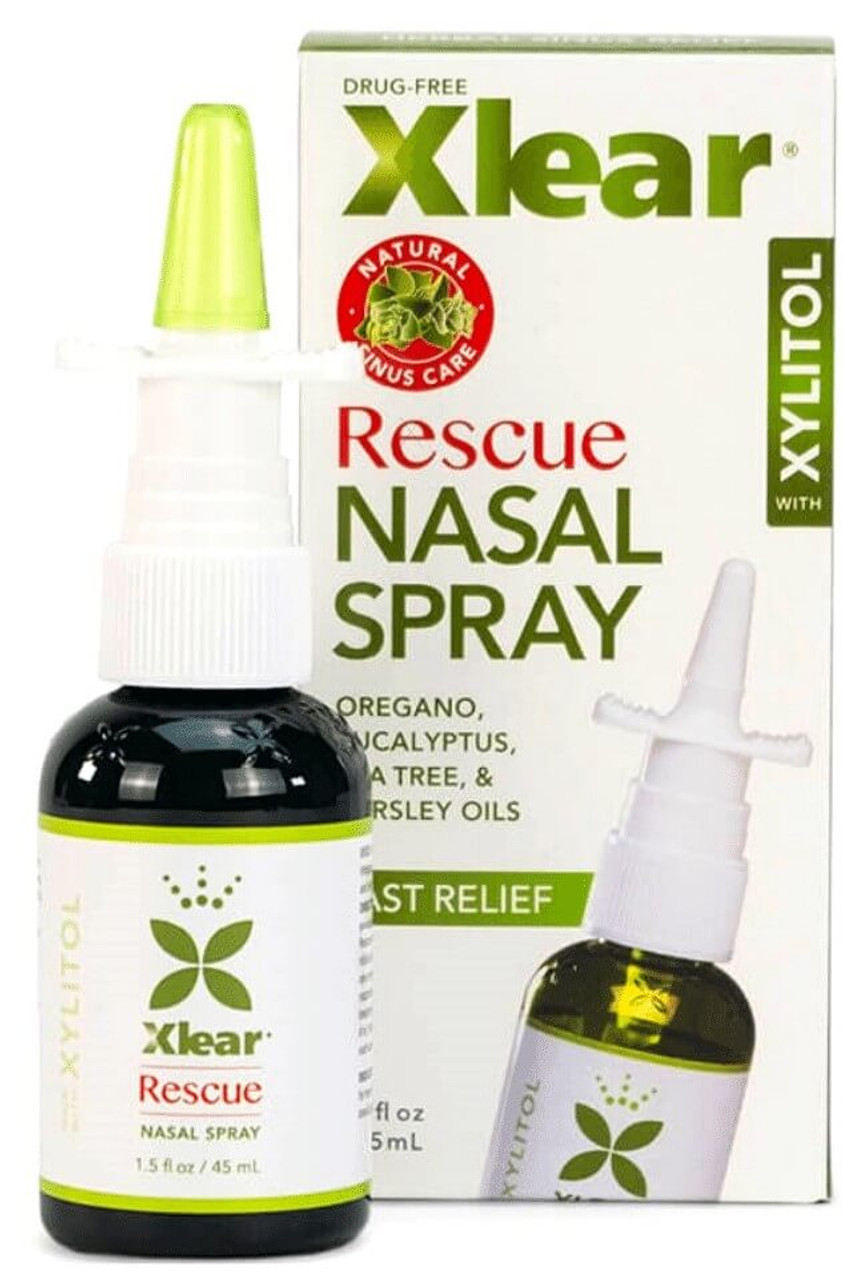 XLEAR Rescue Nasal Spray with Xylitol, Oregano, Eucalyptus, Tea Tree &  Parsley Oils