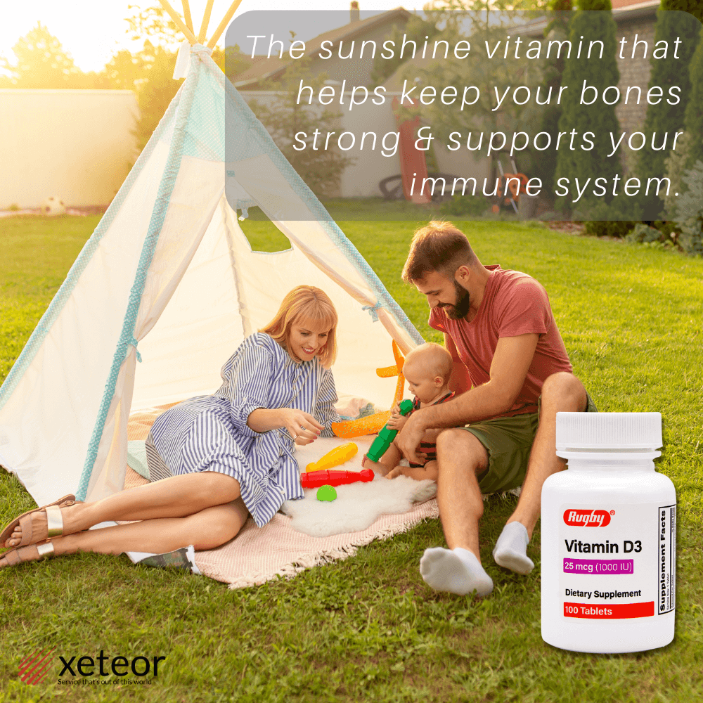 Rugby Vitamin D3 25 mcg Dietary Supplement 100 Tablets