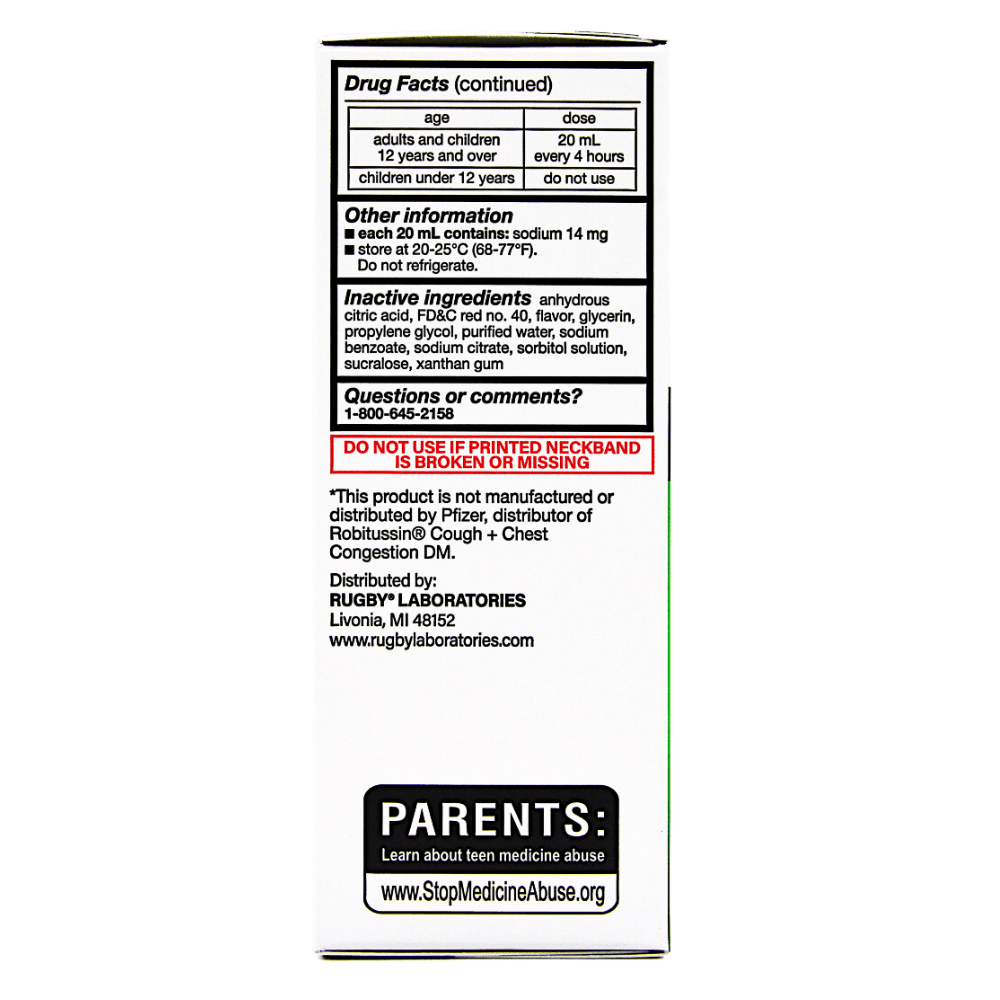 Rugby Cough Syrup with Dextromethorphan for Adults Chest Congestion