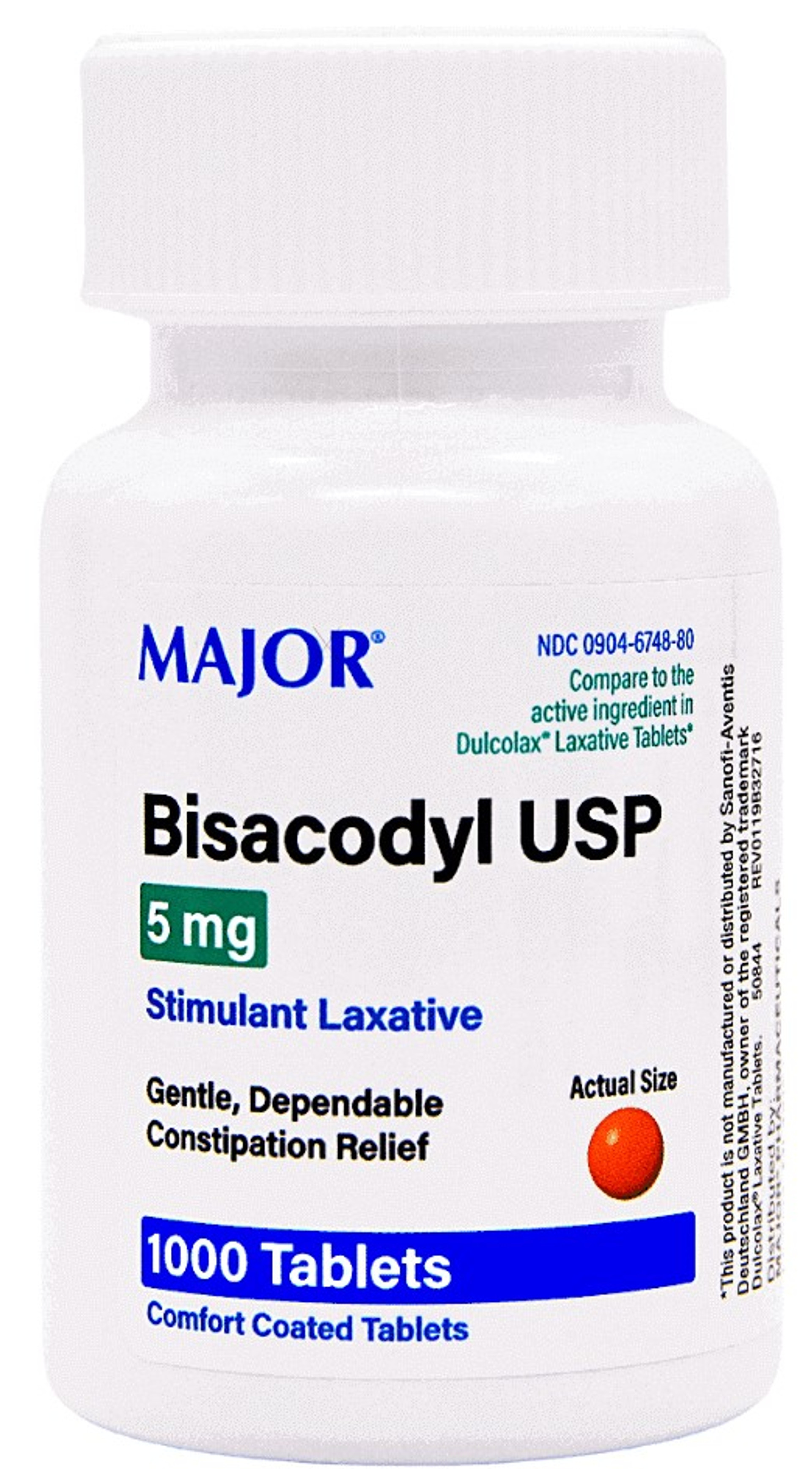 Major Bisacodyl 5 mg Stimulant Laxative 1000 Tablets (Dulcolax)