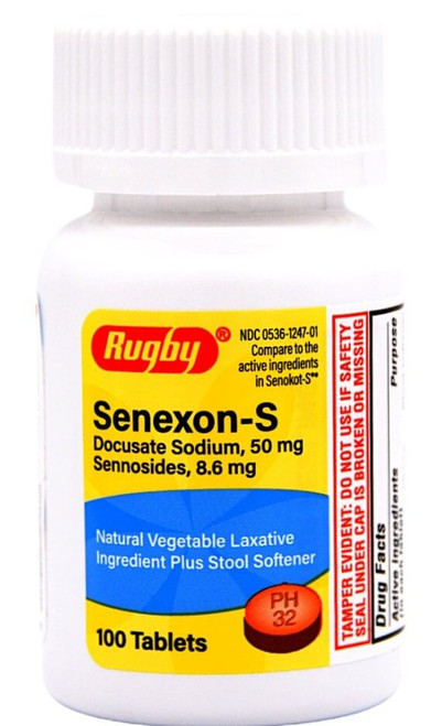 Rugby Senexon - S - 100 Tablets (Generic Senokot-S) Bottle