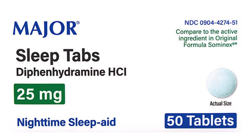 Major Sleep Tabs 25 mg - 50 Tablets (Sominex) 