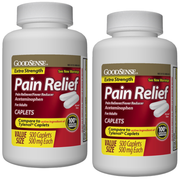 GoodSense Pain Relief Acetaminophen 500 mg - 500 Caplets | Compare to Extra Strength Tylenol (2 Pack)