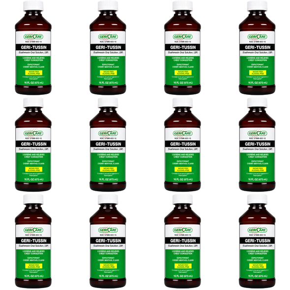 Geri-Care Geri-Tussin Liquid Guaifenesin 100 mg / 5 mL - 16 fl oz | Compare to Robitussin  (12 Pack)