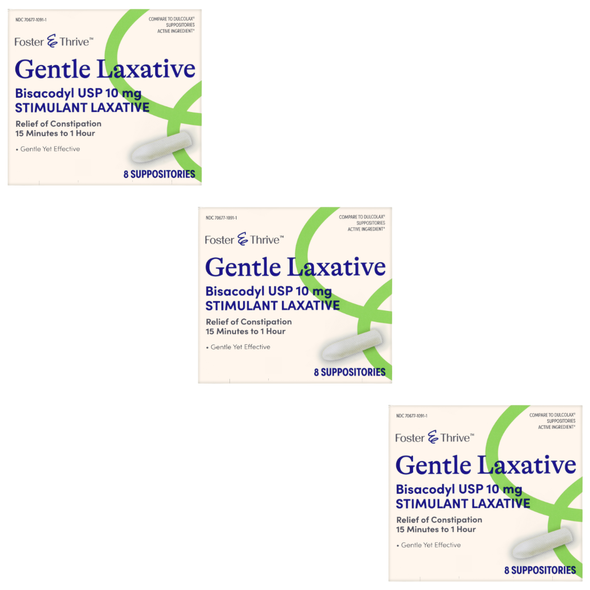 Foster & Thrive Gentle Laxative Bisacodyl 10 mg - 8 Suppositories | Compare to Dulcolax Suppositories - 3 Pack
