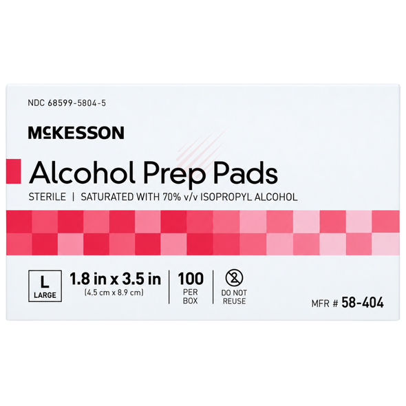 McKesson Alcohol Prep Pads - 100 Prep Pads | Large Size 1.8 in x 3.5 in - Box