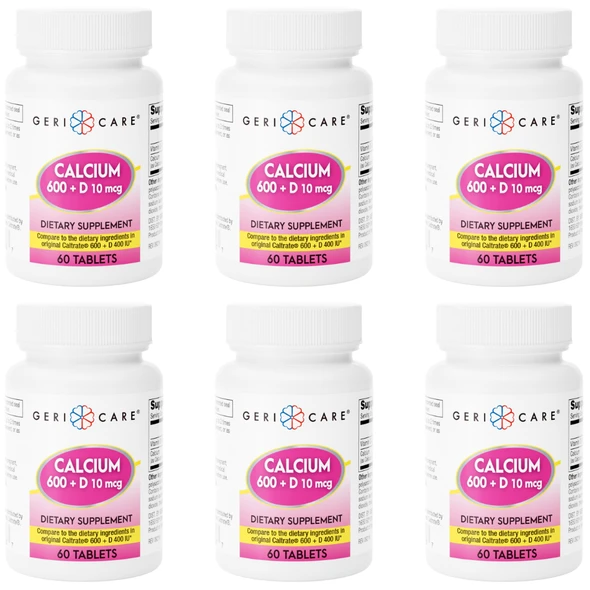 Geri-Care® Calcium 600 mg + Vitamin D3 10 mcg (400 IU) - 60 Tablets | Compare to Caltrate 600+D 400 IU - 6 Pack
