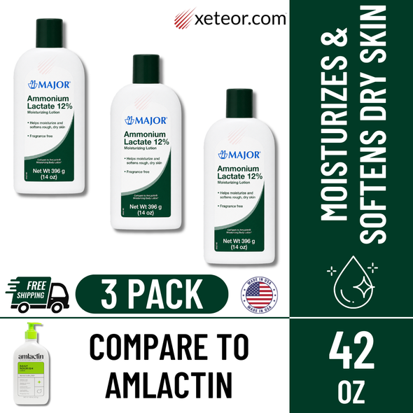 Major Ammonium Lactate 12% Moisturizing Lotion - 14 oz | Amlactin (3 Pack)