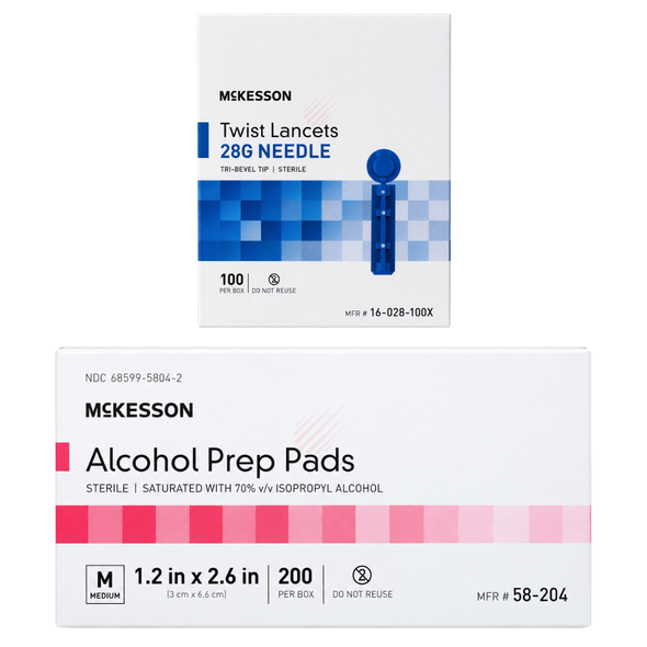McKesson 28 Gauge Lancets + Alcohol Prep Pads