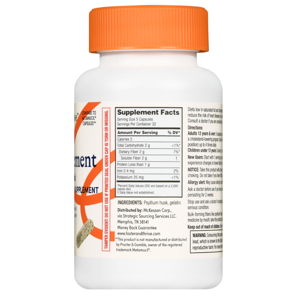 Foster & Thrive Fiber Supplement 160 Capsules Supplement Facts panel and ingredient list