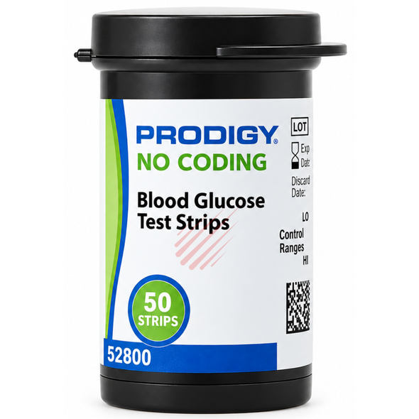 Prodigy No Coding blood glucose test strips, 50-strip vial - Model Number 52800