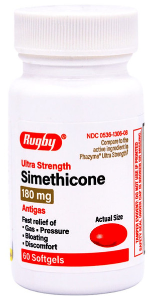 Rugby Ultra Strength Simethicone Antigas 180mg - 60 Softgels (Phazyme Ultra Strength)