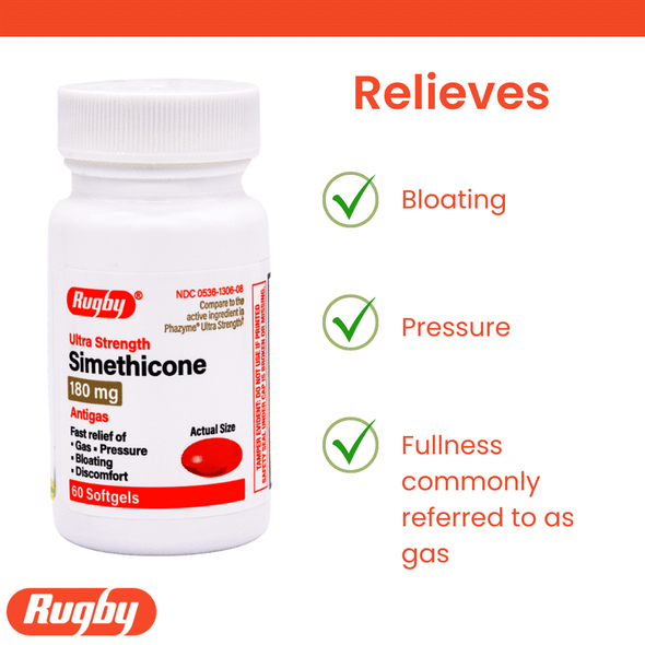 Rugby Simethicone 180 mg - Relief from gas pain, pressure and bloating