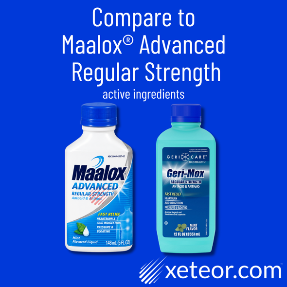 Geri-Care Geri-Mox Antacid & Anti-Gas Liquid, Mint Flavor – 12 fl oz| Compare to Maalox® Advanced Regular Strength