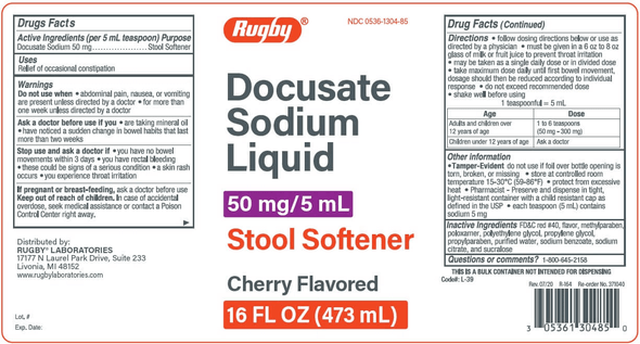 Rugby Docusate Sodium Liquid 50 mg/5 ml Stool Softener Cherry - 16 Fl Oz