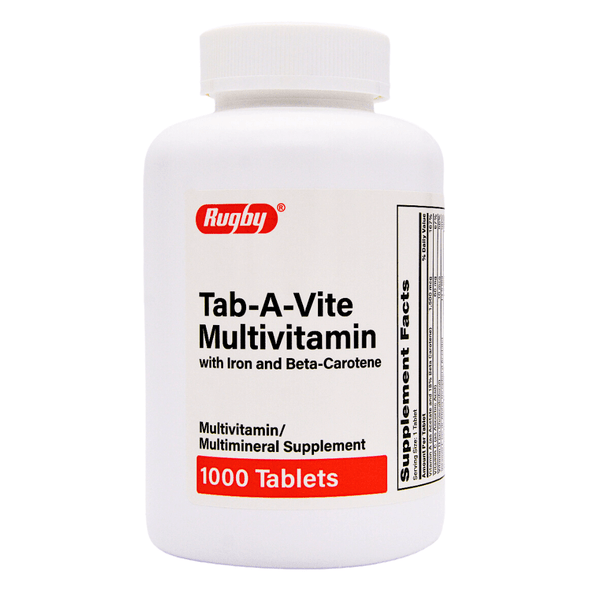 Rugby Tab-A-Vite Multivitamin/Mineral Supplement w/Iron and Beta-Carotene - 1000 Tablets