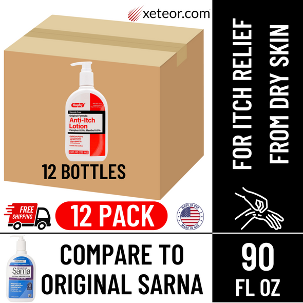Rugby Anti-Itch Lotion 12-Pack – 90 oz Total, Compare to Sarna, Free Shipping for Bulk Itch Relief