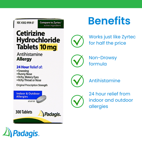 Padagis Cetirizine 10mg - 300 Tablets (Zyrtec)  Benefits