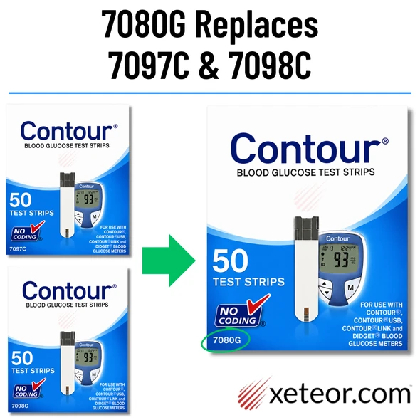 Contour 7080G blood glucose test strips replacing Contour 7097C and 7098C 50-count test strips
