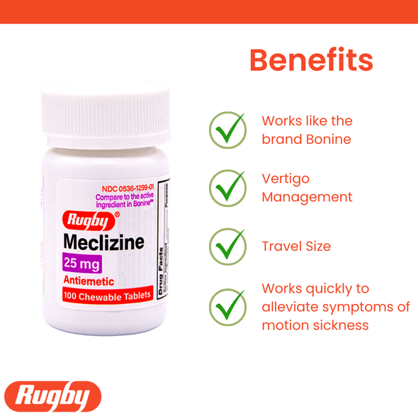 Rugby Meclizine 25 mg - 100 Chewable Tablets (Bonine) Benefits