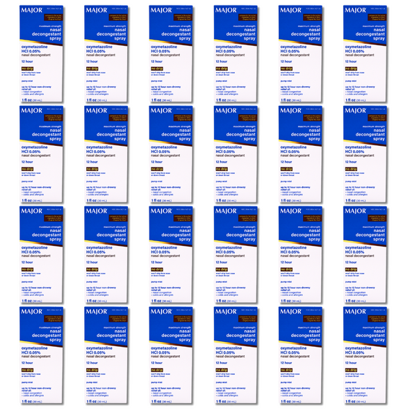 Main product image showing 24 bottles of Major Nasal Decongestant Spray 0.05% – Compare to Afrin