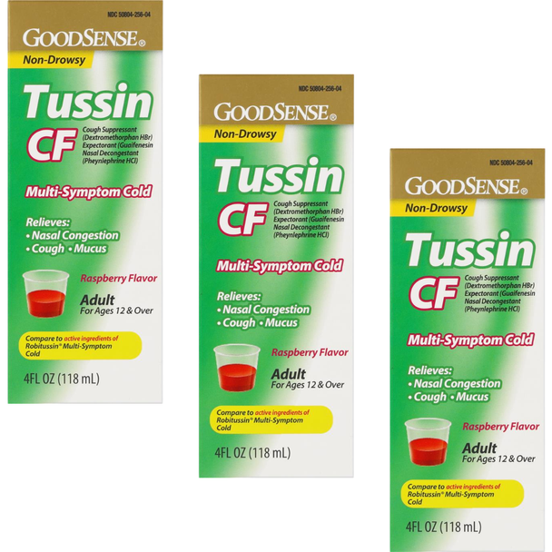 GoodSense Tussin CF Cough Syrup - Compare to Robitussin Multi-Symptom Cold - 3 pack with free shipping