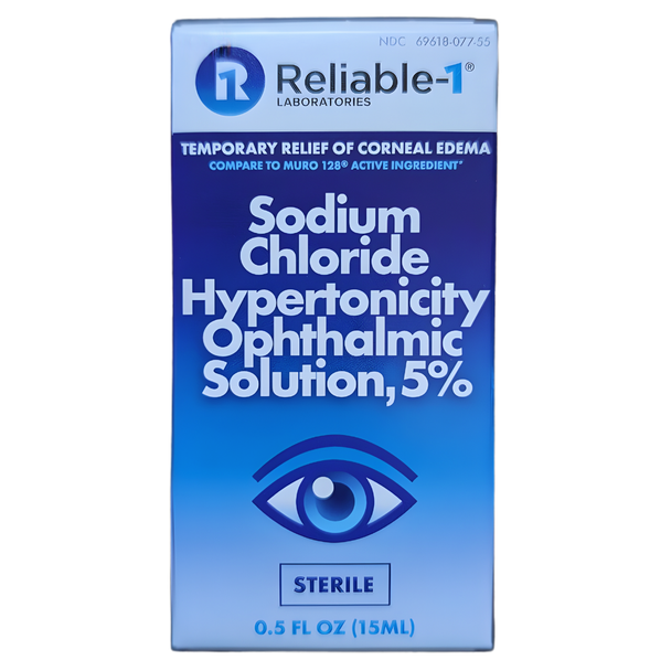 Reliable-1 Sodium Chloride 5% Eye Drops box - Comparable to Muro 128 for corneal edema relief