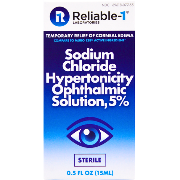 Reliable-1 Sodium Chloride 5% Eye Drops box - Comparable to Muro 128 for corneal edema relief